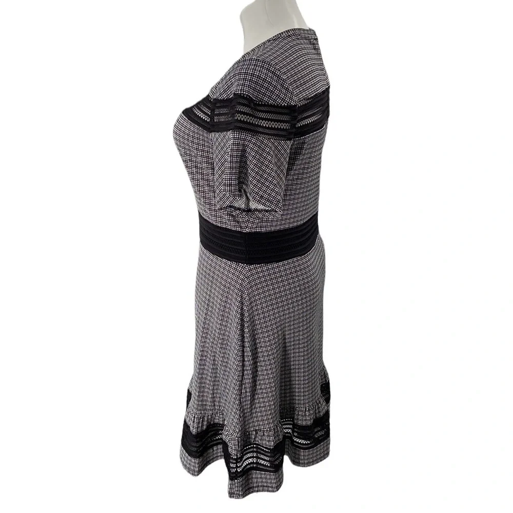 Michael Kors dress size XL black & white peek a boo flounce stretchy zip up - Picture 5 of 14